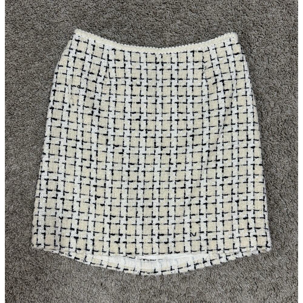INC International Concepts Tweed Skirt Suit Set Ivory Black Size 2 Petite - Picture 7 of 11
